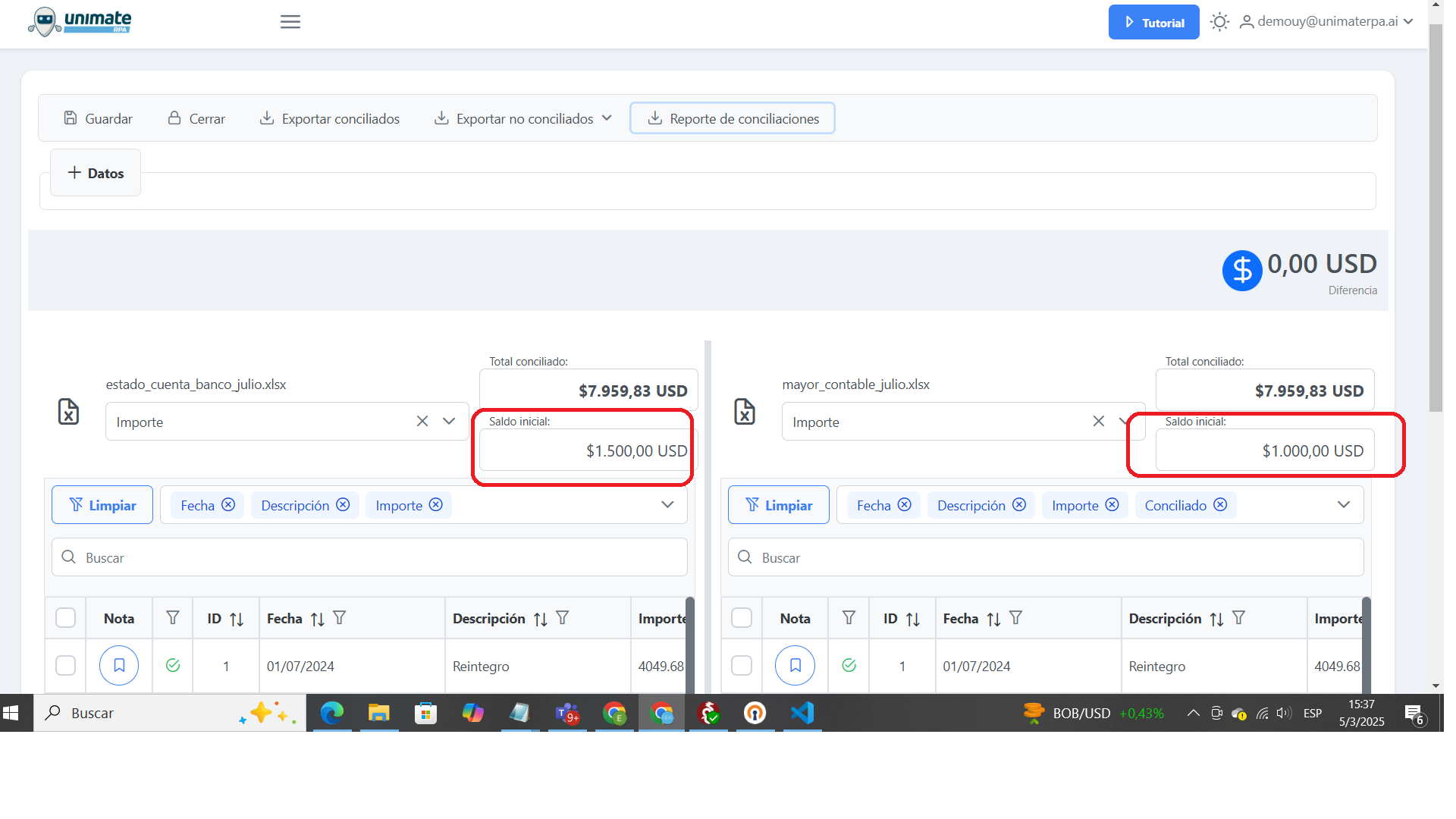 Reconciliation Report Interface