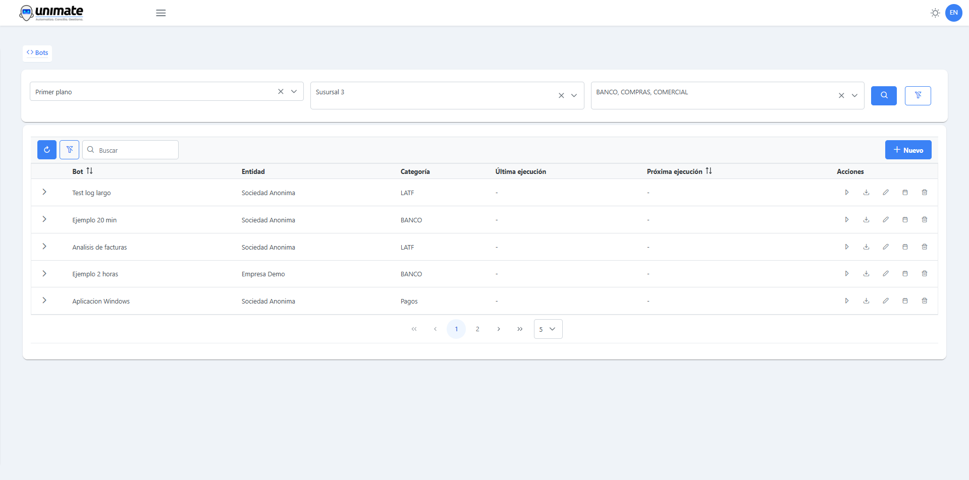 Historial completo de logs y resultados