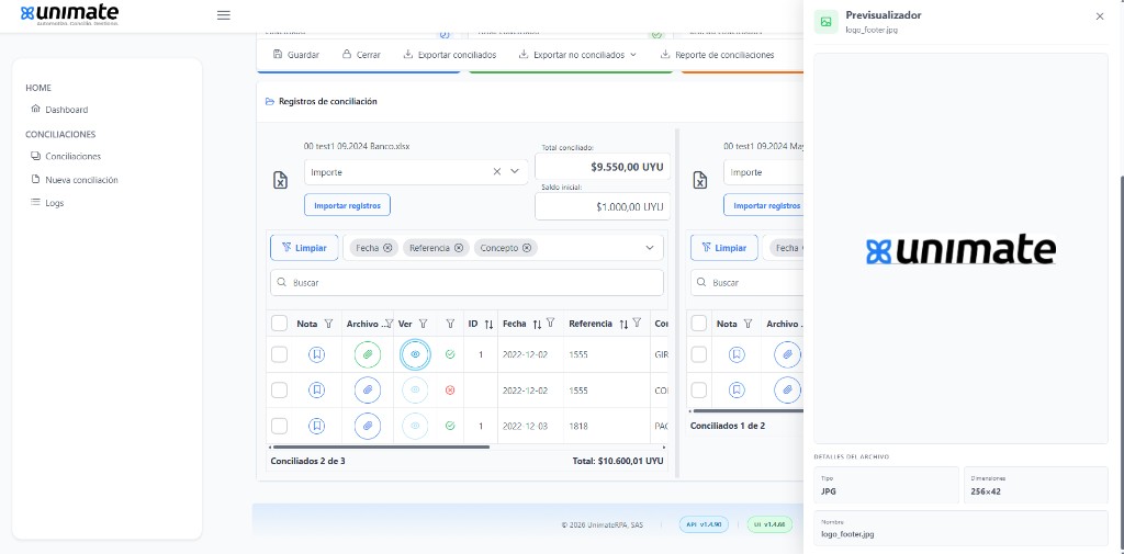 Panel previsualizador del archivo adjunto